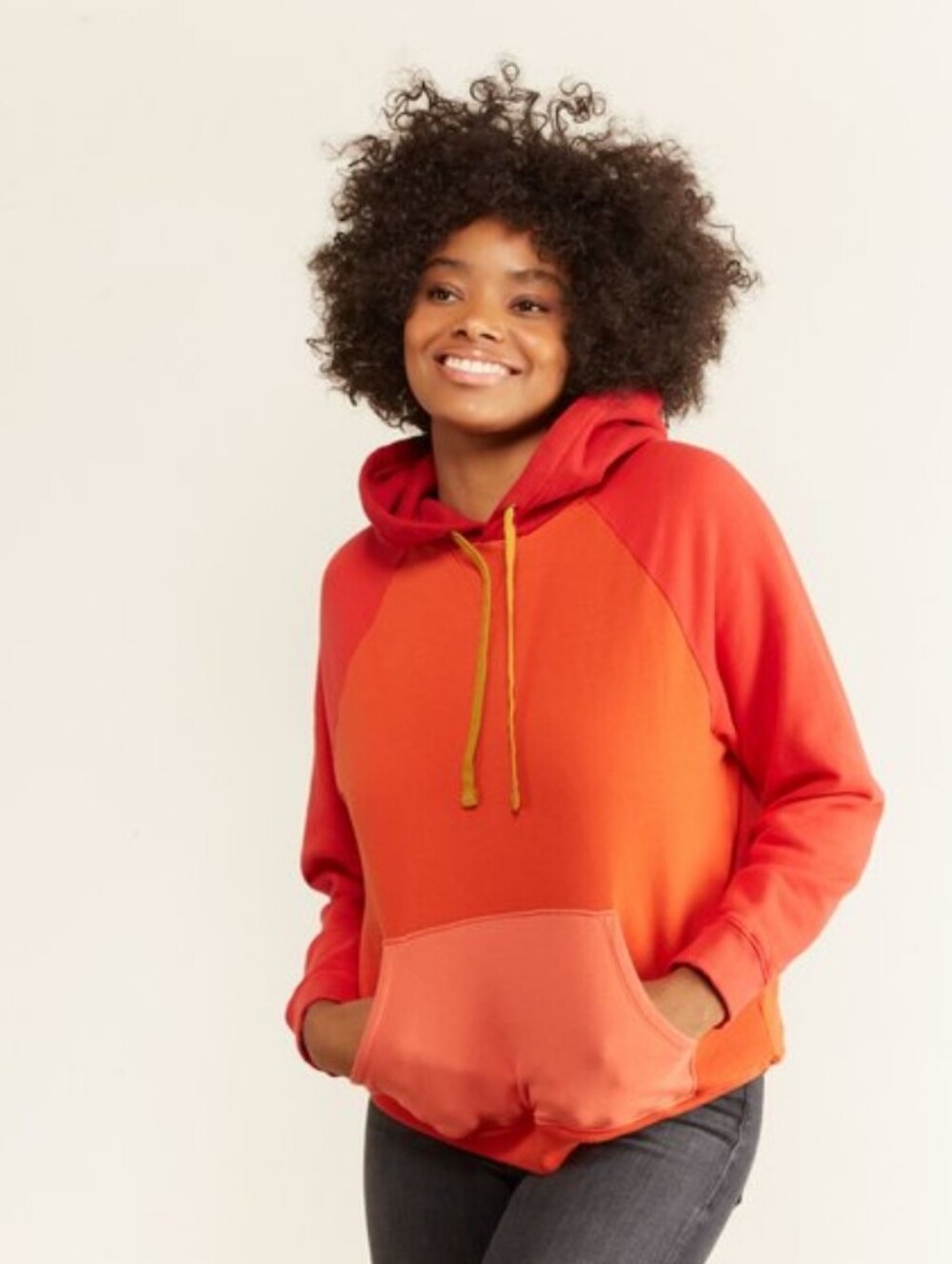 Mother The Square Hoodie Block Party Red Orange Colorblock Size S